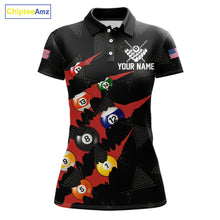Load image into Gallery viewer, Personalized Scratch Black 8 Ball Billiard Shirt For Women, Pool Team Jersey Polo 1/4 Zip |Red TDM6072