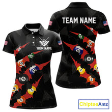 Load image into Gallery viewer, Personalized Scratch Black 8 Ball Billiard Shirt For Women, Pool Team Jersey Polo 1/4 Zip |Red TDM6072