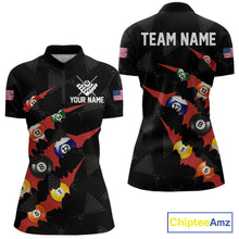 Load image into Gallery viewer, Personalized Scratch Black 8 Ball Billiard Shirt For Women, Pool Team Jersey Polo 1/4 Zip |Red TDM6072