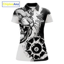 Load image into Gallery viewer, Black And White Funny Lion Billiard Shirt For Women Custom 8 Ball Pool Team Jersey Polo &amp; 1/4 Zip TDM6321