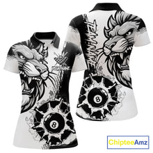 Load image into Gallery viewer, Black And White Funny Lion Billiard Shirt For Women Custom 8 Ball Pool Team Jersey Polo &amp; 1/4 Zip TDM6321