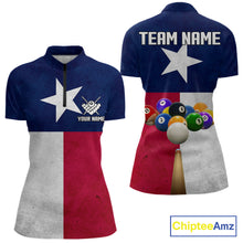 Load image into Gallery viewer, Personalized Vintage Texas Flag Billiard Shirt For Women, Patriotic Pool Team Jersey Polo &amp; 1/4 Zip TDM6331