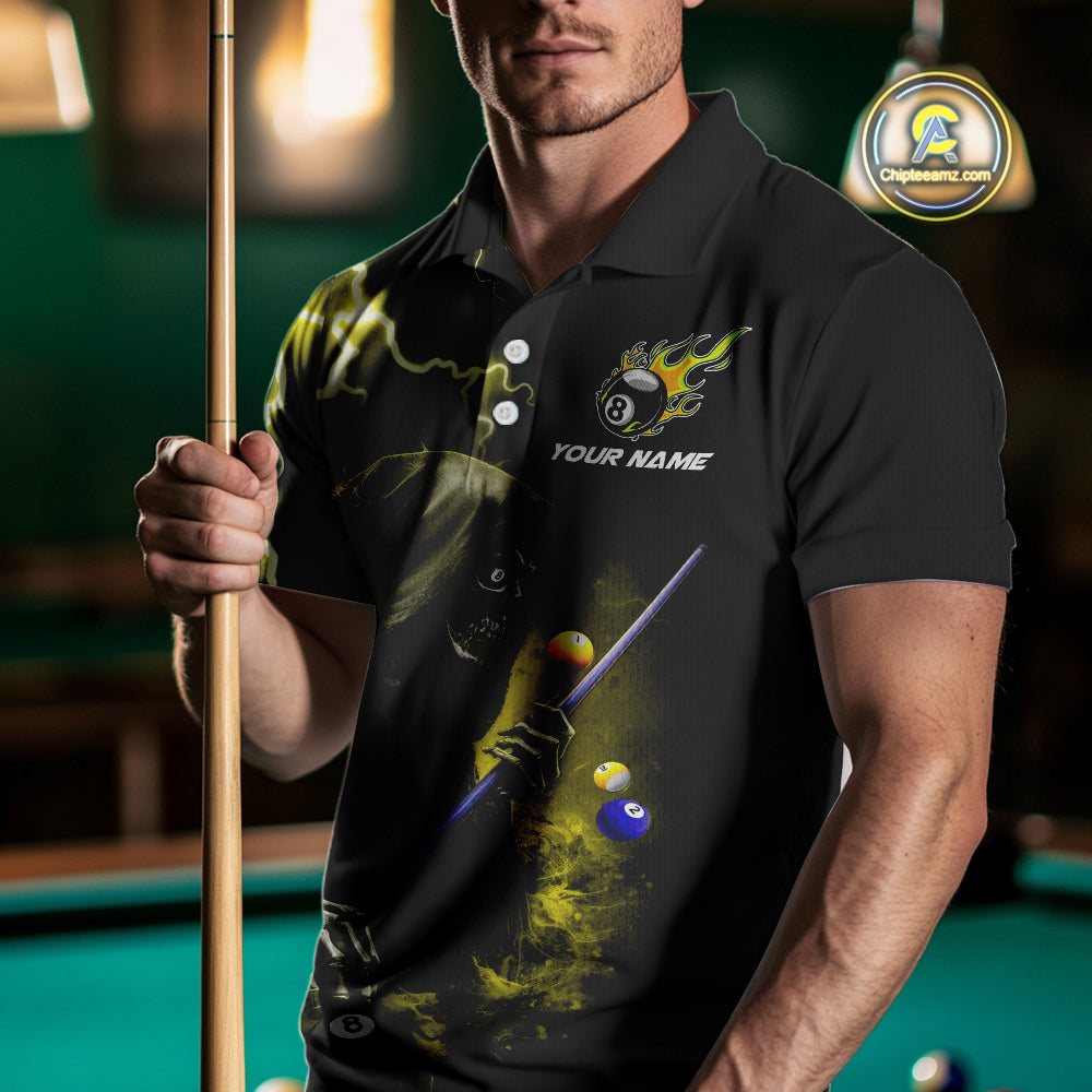 Yellow Grim Reaper Billiard Shirts For Men Custom Thunder Lightning Team League Billiard Jerseys TDM3986