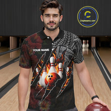Load image into Gallery viewer, Personalized Hibiscus Flower Flame Bowling Shirt For Men, Tribal Bowling Team Jersey Polo, 1/4 Zip TDM6501