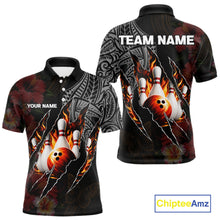 Load image into Gallery viewer, Personalized Hibiscus Flower Flame Bowling Shirt For Men, Tribal Bowling Team Jersey Polo, 1/4 Zip TDM6501