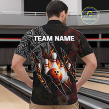 Load image into Gallery viewer, Personalized Hibiscus Flower Flame Bowling Shirt For Men, Tribal Bowling Team Jersey Polo, 1/4 Zip TDM6501