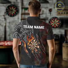 Load image into Gallery viewer, Personalized Hibiscus Flower Flame Darts Shirt For Men, Tribal Darts Team Jersey Polo &amp; 1/4 Zip TDM6502