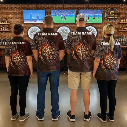 Personalized Hibiscus Flower Flame Darts Shirt For Men, Tribal Darts Team Jersey Polo & 1/4 Zip TDM6502