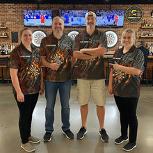 Load image into Gallery viewer, Personalized Hibiscus Flower Flame Darts Shirt For Men, Tribal Darts Team Jersey Polo &amp; 1/4 Zip TDM6502