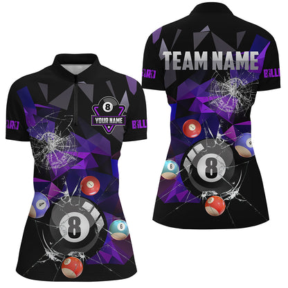 Personalized Billiard Balls Break Glass Pool Jersey For Women, Abstract Billiard Team Shirts | Blue TDM2489