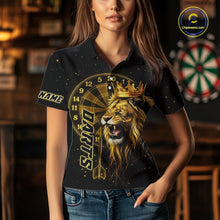 Load image into Gallery viewer, Black And Golden Funny Lion Crown Darts Shirt For Women Custom Darts League Jersey Polo &amp; 1/4 Zip TDM5000