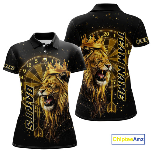 Black And Golden Funny Lion Crown Darts Shirt For Women Custom Darts League Jersey Polo & 1/4 Zip TDM5000