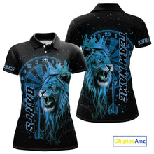 Load image into Gallery viewer, Black And Blue Funny Lion Crown Darts Shirt For Women Custom Darts League Jersey Polo &amp; 1/4 Zip TDM5001