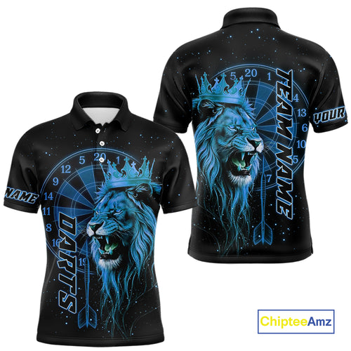Black And Blue Funny Lion Crown Darts Shirt For Men Custom Darts League Jersey Polo & 1/4 Zip TDM5001