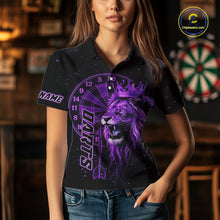 Load image into Gallery viewer, Black And Purple Funny Lion Crown Darts Shirt For Women Custom Darts League Jersey Polo &amp; 1/4 Zip TDM5002