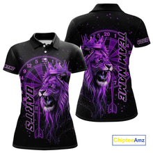 Load image into Gallery viewer, Black And Purple Funny Lion Crown Darts Shirt For Women Custom Darts League Jersey Polo &amp; 1/4 Zip TDM5002