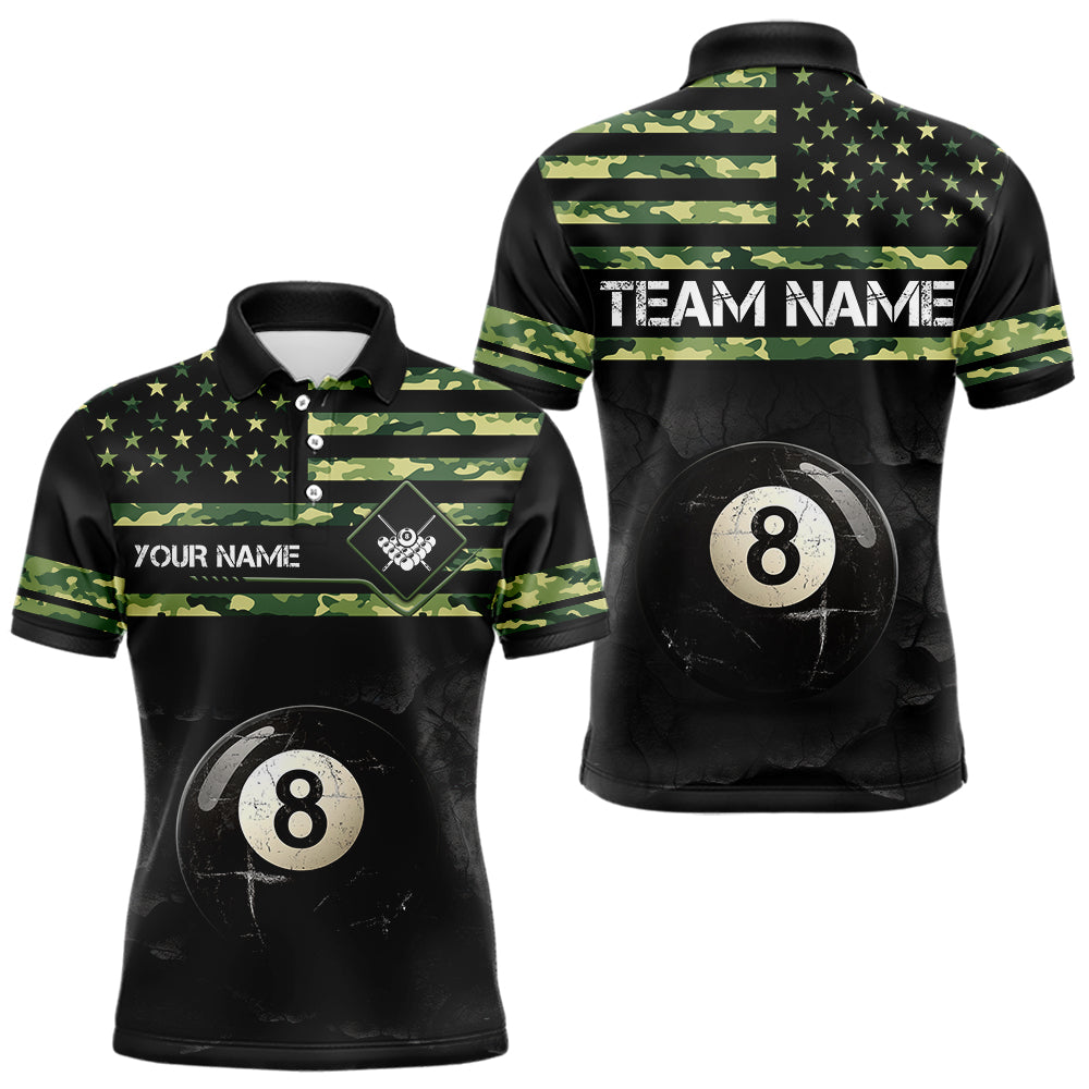 Customized Retro 8 Ball Pool Green Camo US Flag Billiard Shirts For Men, Patriotic Billiard Jerseys TDM3566