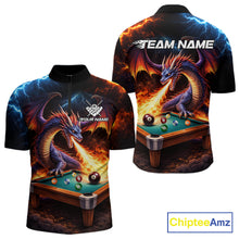 Load image into Gallery viewer, Personalized Dragon Billiard Fire 8 Ball Pool Shirt For Men, Billiard Team Jersey Polo &amp; 1/4 Zip TDM6333
