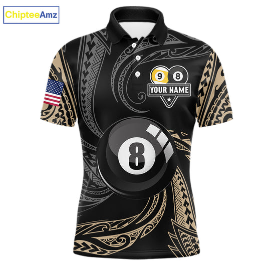 Personalized 8 Ball 9 Ball Tribal Billiard Shirt For Men Custom Pool Team Jersey Polo & 1/4 Zip TDM6335