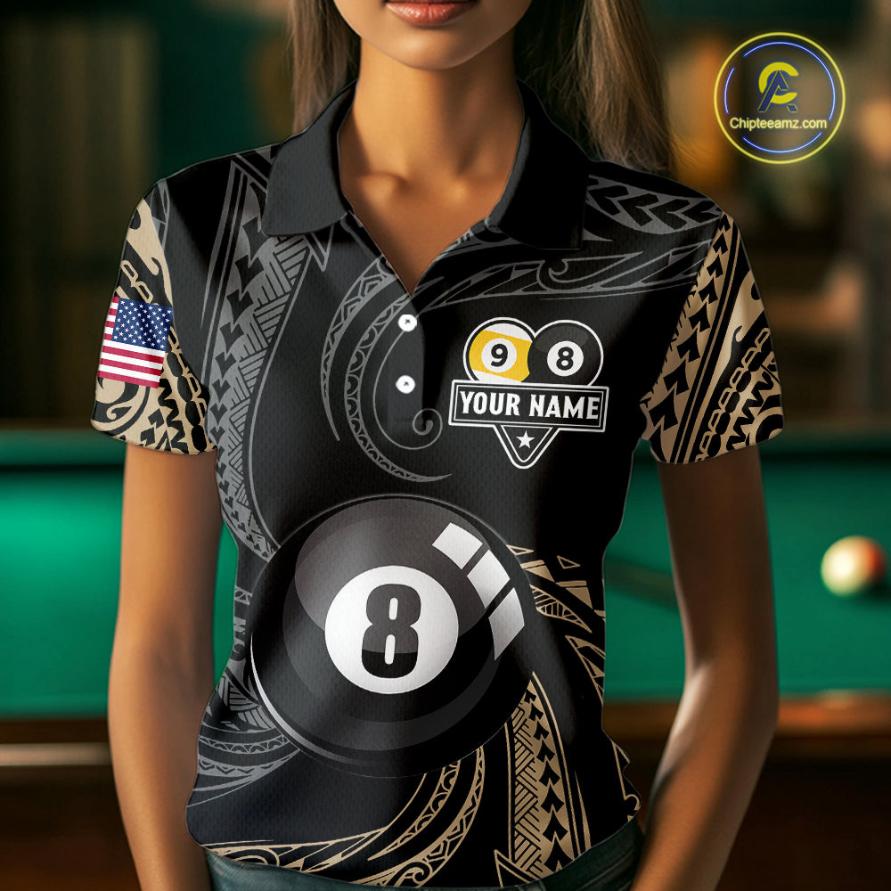 Personalized 8 Ball 9 Ball Tribal Billiard Shirt For Women Custom Pool Team Jersey Polo & 1/4 Zip TDM6335