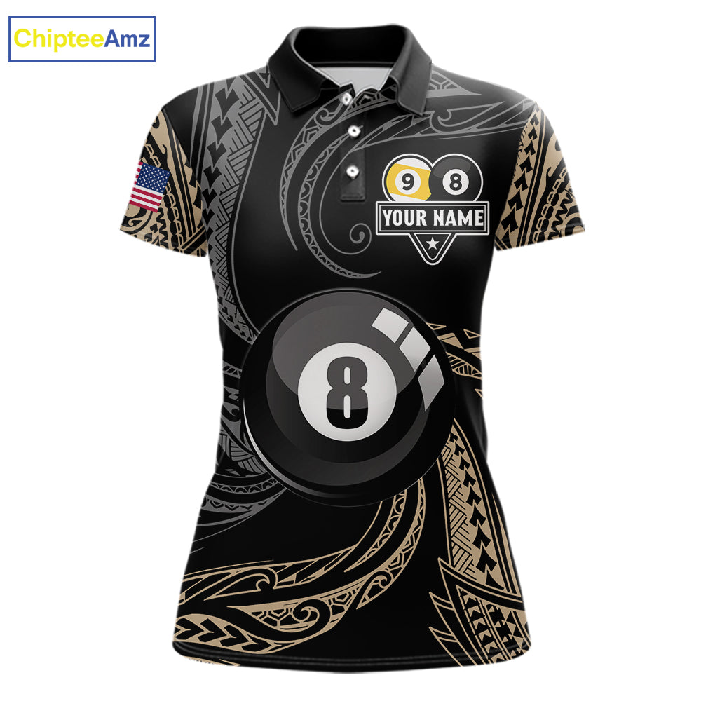 Personalized 8 Ball 9 Ball Tribal Billiard Shirt For Women Custom Pool Team Jersey Polo & 1/4 Zip TDM6335