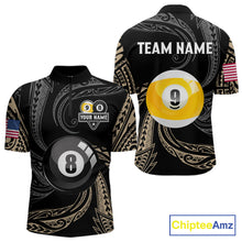 Load image into Gallery viewer, Personalized 8 Ball 9 Ball Tribal Billiard Shirt For Men Custom Pool Team Jersey Polo &amp; 1/4 Zip TDM6335
