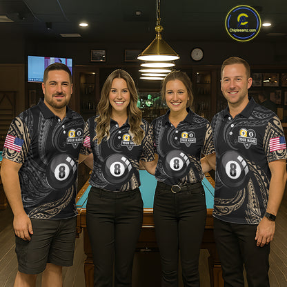 Personalized 8 Ball 9 Ball Tribal Billiard Shirt For Men Custom Pool Team Jersey Polo & 1/4 Zip TDM6335