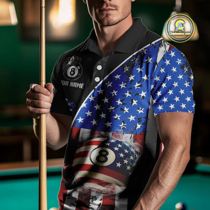 American Flag 8 Ball Smoke Billiard Shirts For Men Custom Patriotic Pool Team Jerseys TDM3997