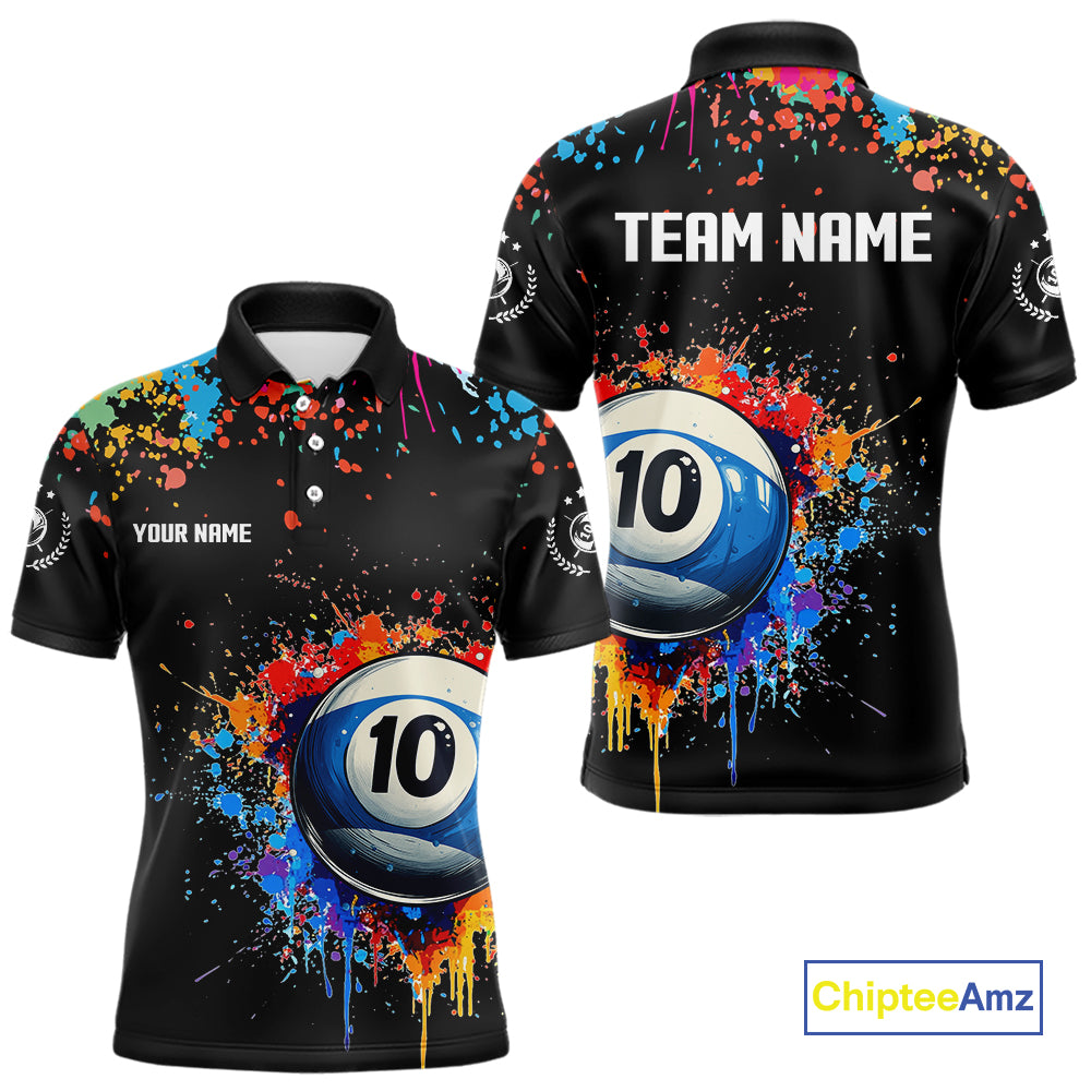 Funny 10 Ball Pool Colorful Paint Splash Custom Billiard Shirt For Men, Billiard Team Jerseys TDM4346