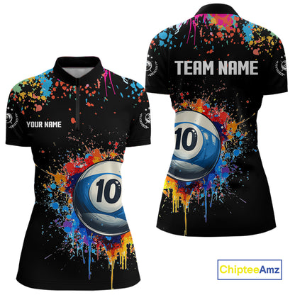 Funny 10 Ball Pool Colorful Paint Splash Custom Billiard Shirt For Women, Billiard Team Jerseys TDM4346