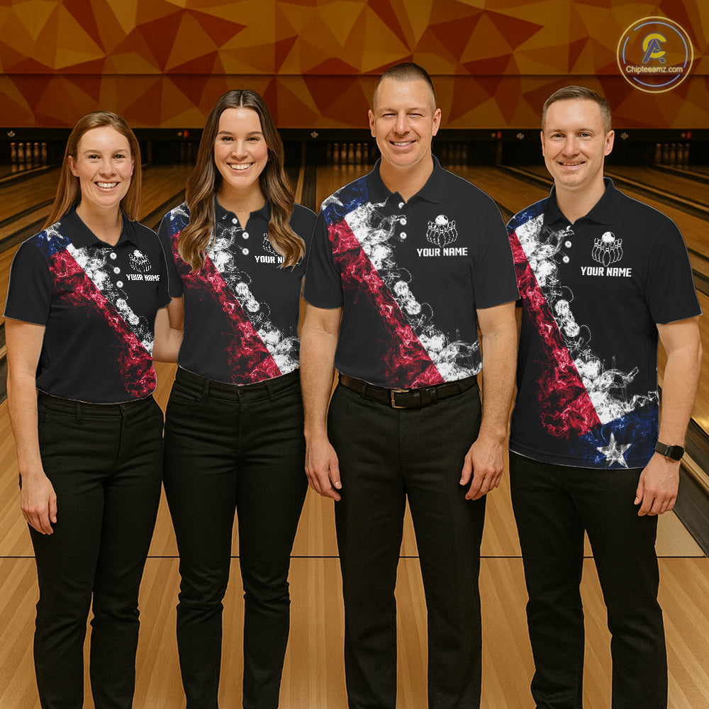 Personalized Smoke Texas Flag Bowling Shirts For Men Custom Patriotic Bowling League Team Jersey TDM7259