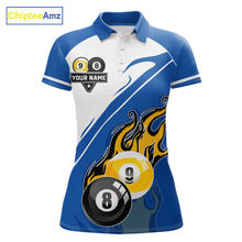 Load image into Gallery viewer, White And Blue 8 Ball &amp; 9 Ball Flame Billiard Shirt For Women Custom Pool Team Jersey Polo &amp; 1/4 Zip TDM6345