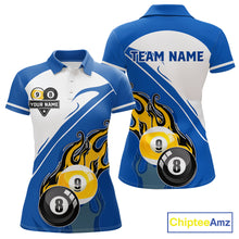 Load image into Gallery viewer, White And Blue 8 Ball &amp; 9 Ball Flame Billiard Shirt For Women Custom Pool Team Jersey Polo &amp; 1/4 Zip TDM6345