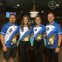 Load image into Gallery viewer, White And Blue 8 Ball &amp; 9 Ball Flame Billiard Shirt For Women Custom Pool Team Jersey Polo &amp; 1/4 Zip TDM6345