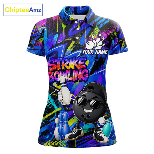 Funny Colorful Graffiti Pattern Bowling Shirts For Women Custom Bowling Team Jersey Polo & 1/4 Zip TDM6528