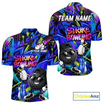 Funny Colorful Graffiti Pattern Bowling Shirts For Men Custom Bowling Team Jersey Polo & 1/4 Zip TDM6528