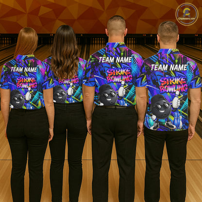 Funny Colorful Graffiti Pattern Bowling Shirts For Men Custom Bowling Team Jersey Polo & 1/4 Zip TDM6528