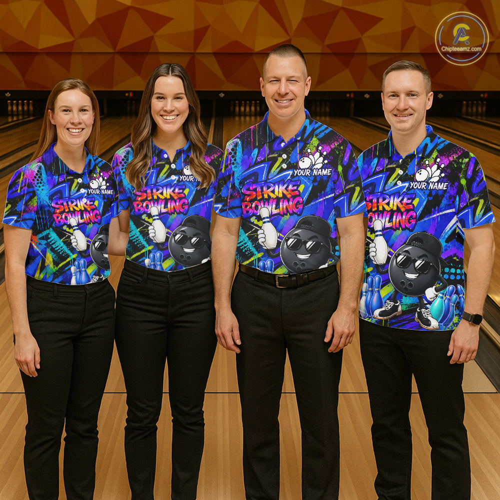 Funny Colorful Graffiti Pattern Bowling Shirts For Men Custom Bowling Team Jersey Polo & 1/4 Zip TDM6528