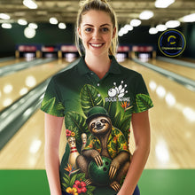 Load image into Gallery viewer, Custom Green Funny Sloth Tropical Bowling Shirts For Women, Bowling Team Jersey Polo &amp; 1/4 Zip TDM6529