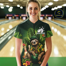 Load image into Gallery viewer, Custom Green Funny Sloth Tropical Bowling Shirts For Women, Bowling Team Jersey Polo &amp; 1/4 Zip TDM6529