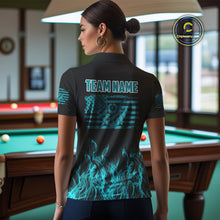 Load image into Gallery viewer, Turquoise Flaming American Flag Women's Billiard Shirt Custom Patriotic Pool Player Billiard Jersey TDM4194