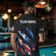 Load image into Gallery viewer, Custom Glowing American Flag 8 Ball Billiard Shirt For Men, Patriotic Billiard Team Jerseys |Black TDM4595