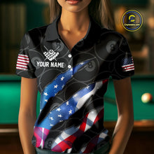 Load image into Gallery viewer, Custom Glowing American Flag 8 Ball Billiard Shirt For Women, Patriotic Billiard Team Jerseys |Black TDM4595