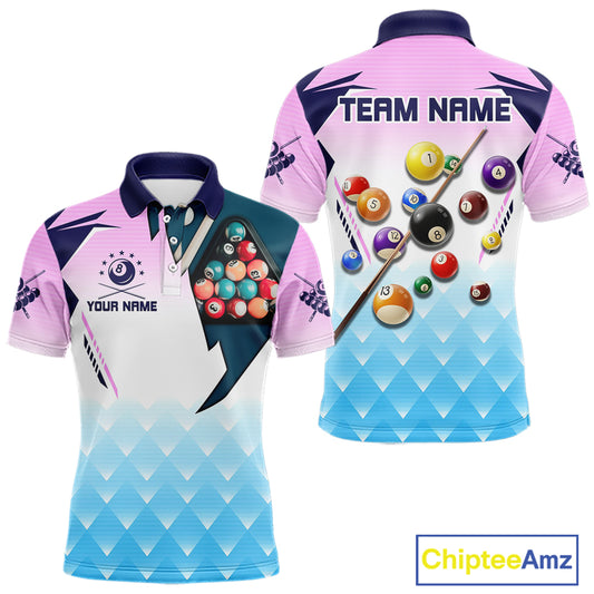 Personalized Colorful Billiard Shirt For Men Custom 8 Ball Pool Team Jersey Polo & 1/4 Zip TDM5471