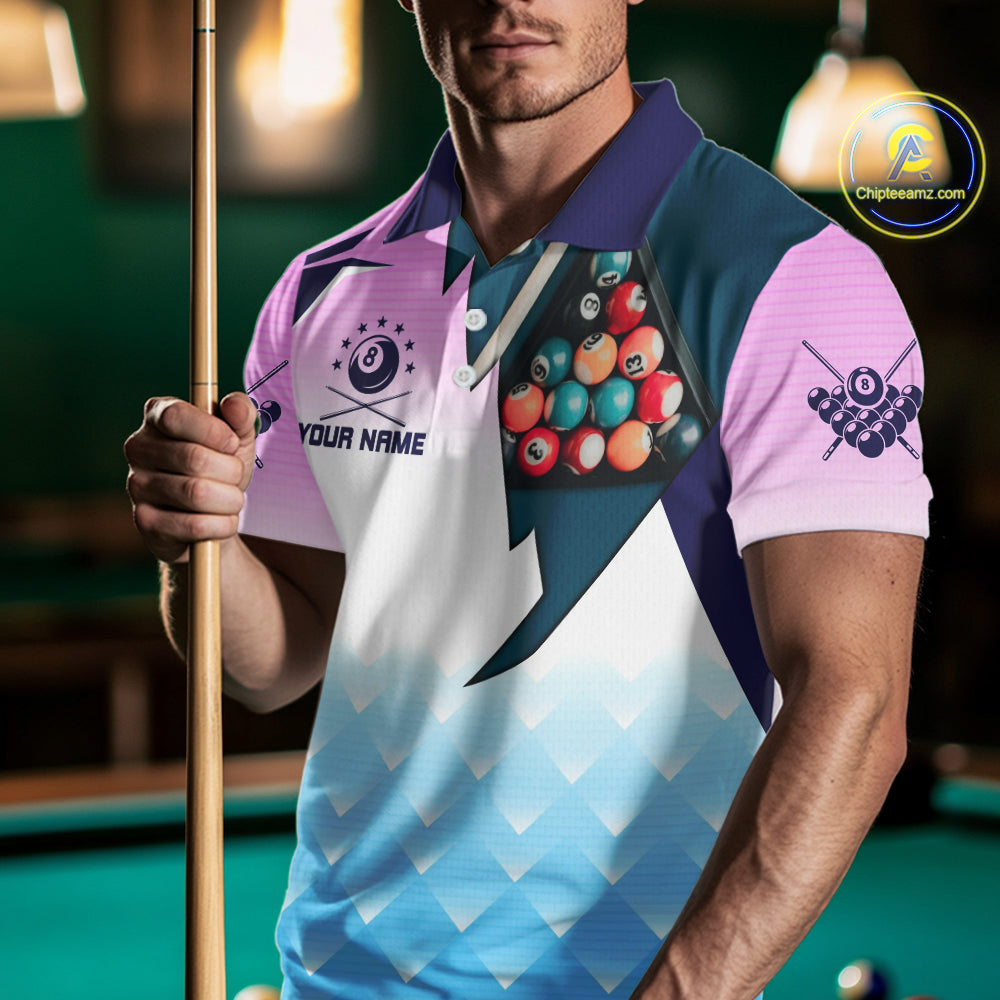 Personalized Colorful Billiard Shirt For Men Custom 8 Ball Pool Team Jersey Polo & 1/4 Zip TDM5471