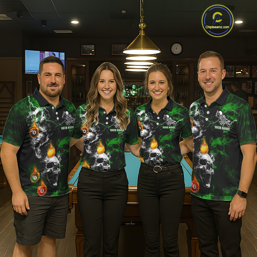 Personalized Smoke Skull Green Billiard Shirts For Women, Grim Reaper Pool Jersey Team Polo, 1/4 Zip TDM5935