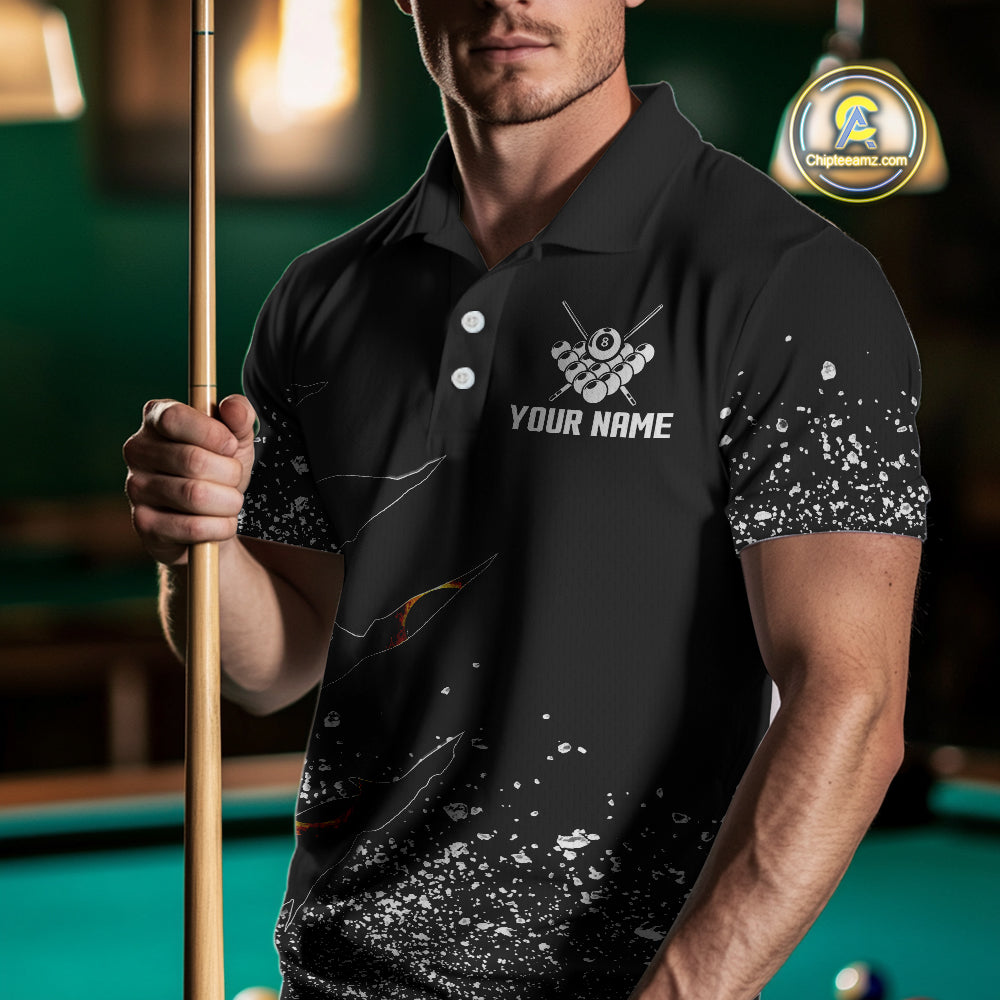 Custom 8 Ball Fire Black Grunge Billiard Shirts For Men, Billiard Team Shirts Pool Jerseys TDM4015