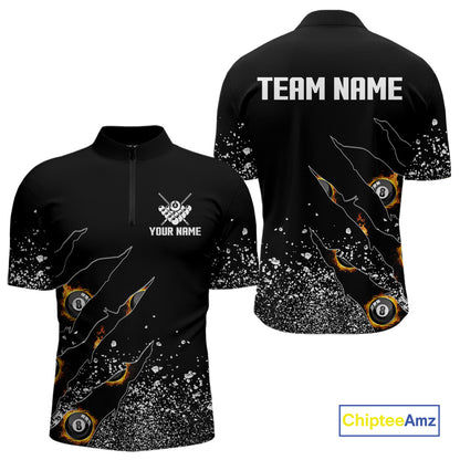 Custom 8 Ball Fire Black Grunge Billiard Shirts For Men, Billiard Team Shirts Pool Jerseys TDM4015