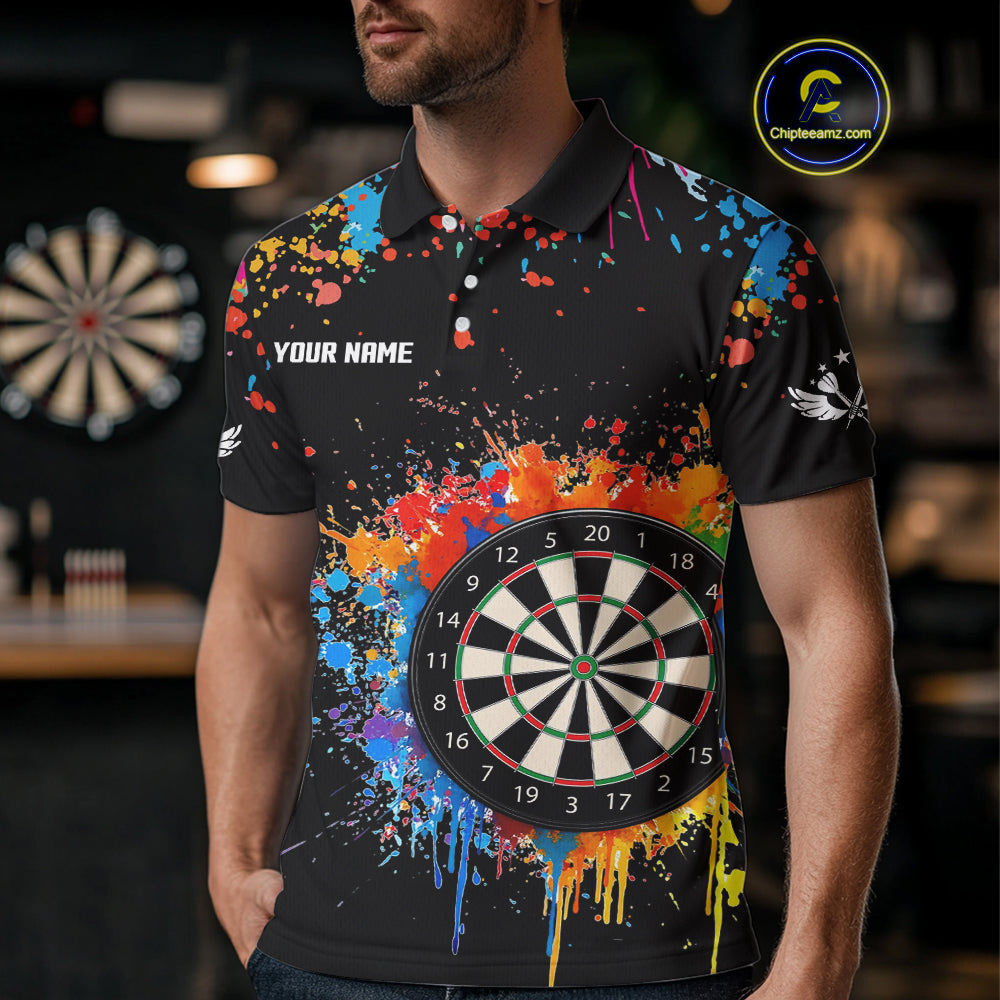 Funny Dartboard Colorful Paint Splash Custom Dart Shirts For Men, Darts Team Jerseys |Black TDM4016