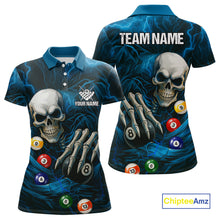 Load image into Gallery viewer, Personalized Blue Funny Skeleton Pool Balls Billiard Shirt For Women, Skull Billiard Team Jerseys TDM4368
